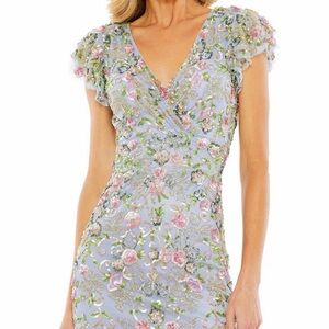 Mac Duggal Pastel Floral Embroidered Midi Dress